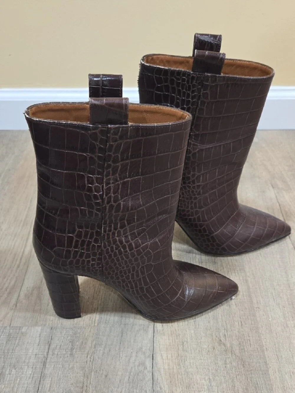 Paris Texas Brown Croc-Embossed Leather Ankle Boots